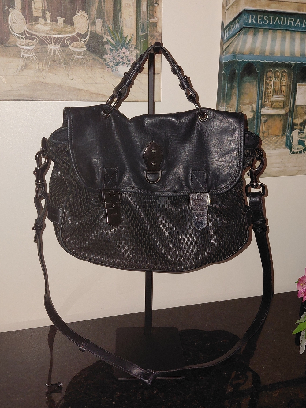 Mulberry Black Leather Mesh Tillie Satchel Shoulder Crossbody Bag VGC!